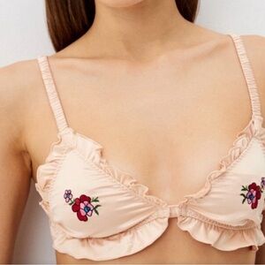 Stella McCartney Peach Floral Ruffle Bra